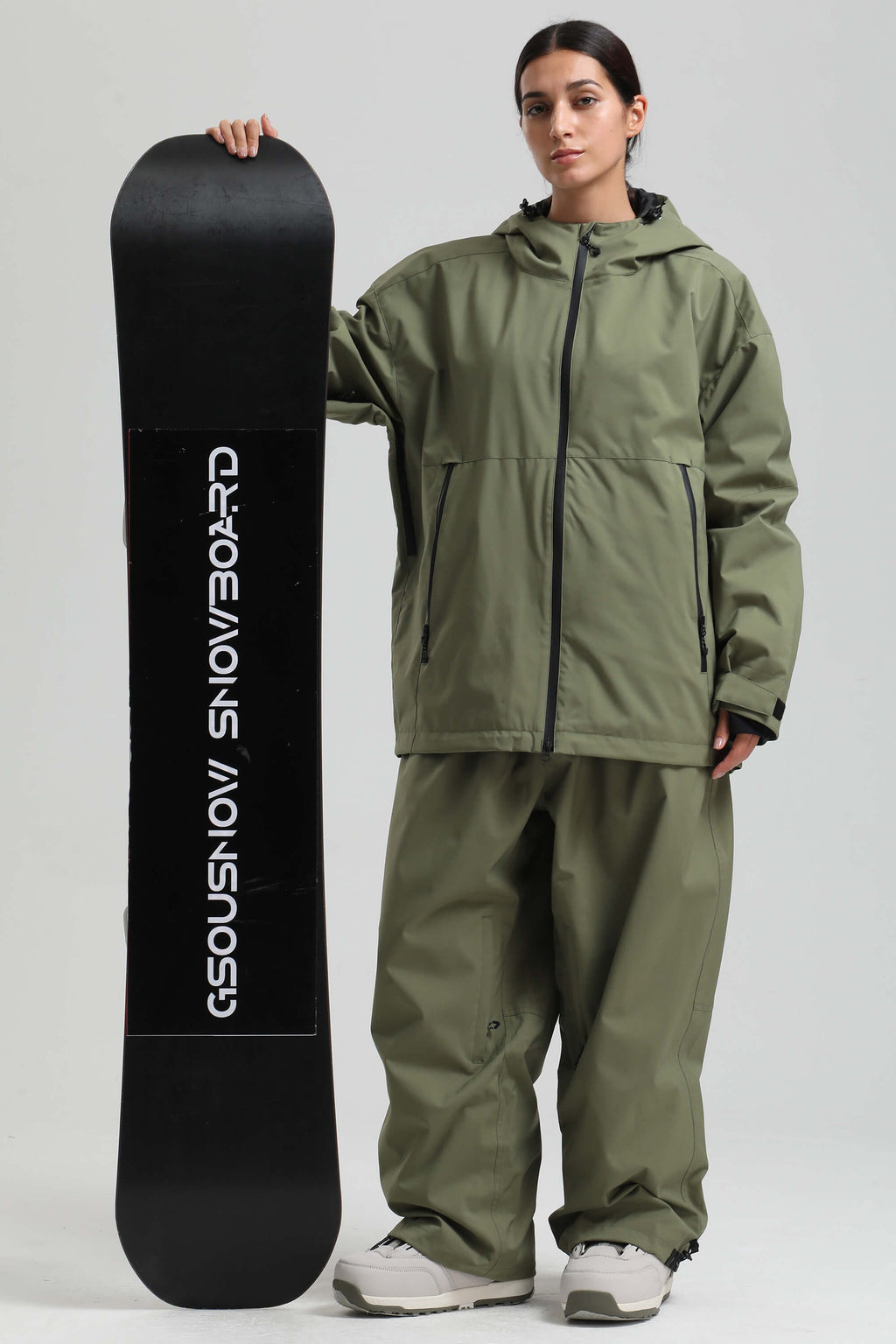 Women's Army Green Fully-Sealed Dual-Vent Ski Jacket Minimalist Insulated Snow Jacket