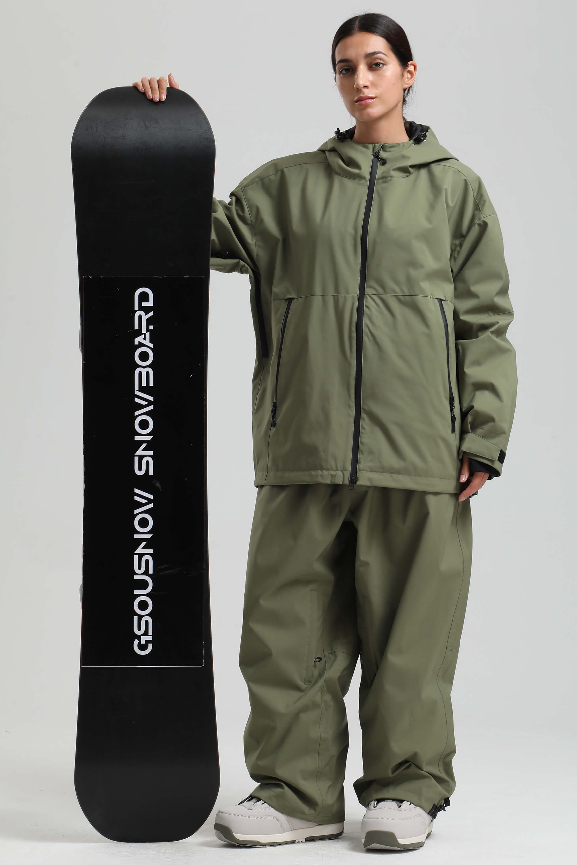 Women's Army Green Fully-Sealed Dual-Vent Ski Jacket Minimalist Insulated Snow Jacket