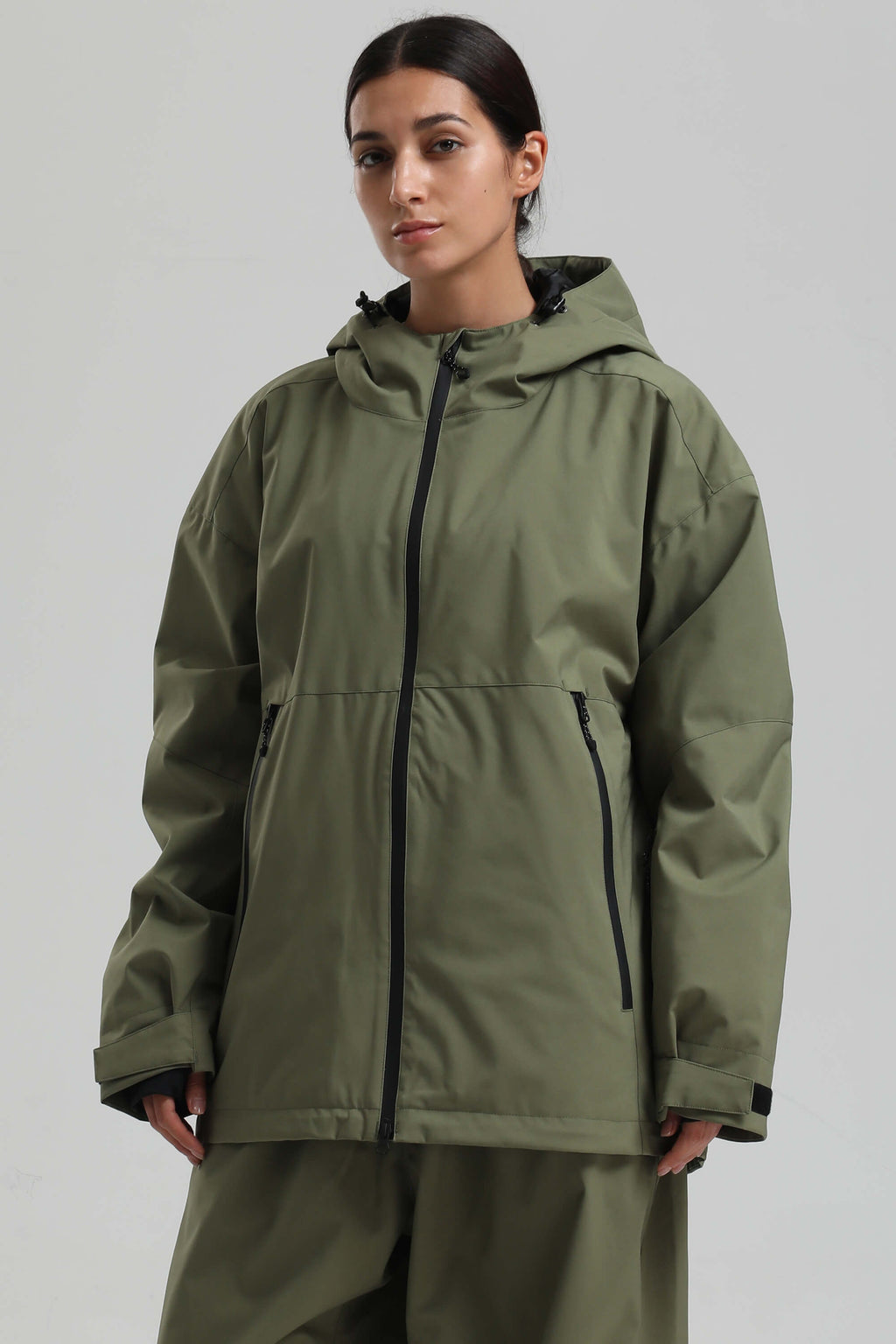Women's Army Green Fully-Sealed Dual-Vent Ski Jacket Minimalist Insulated Snow Jacket