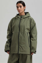 Women's Army Green Fully-Sealed Dual-Vent Ski Jacket Minimalist Insulated Snow Jacket