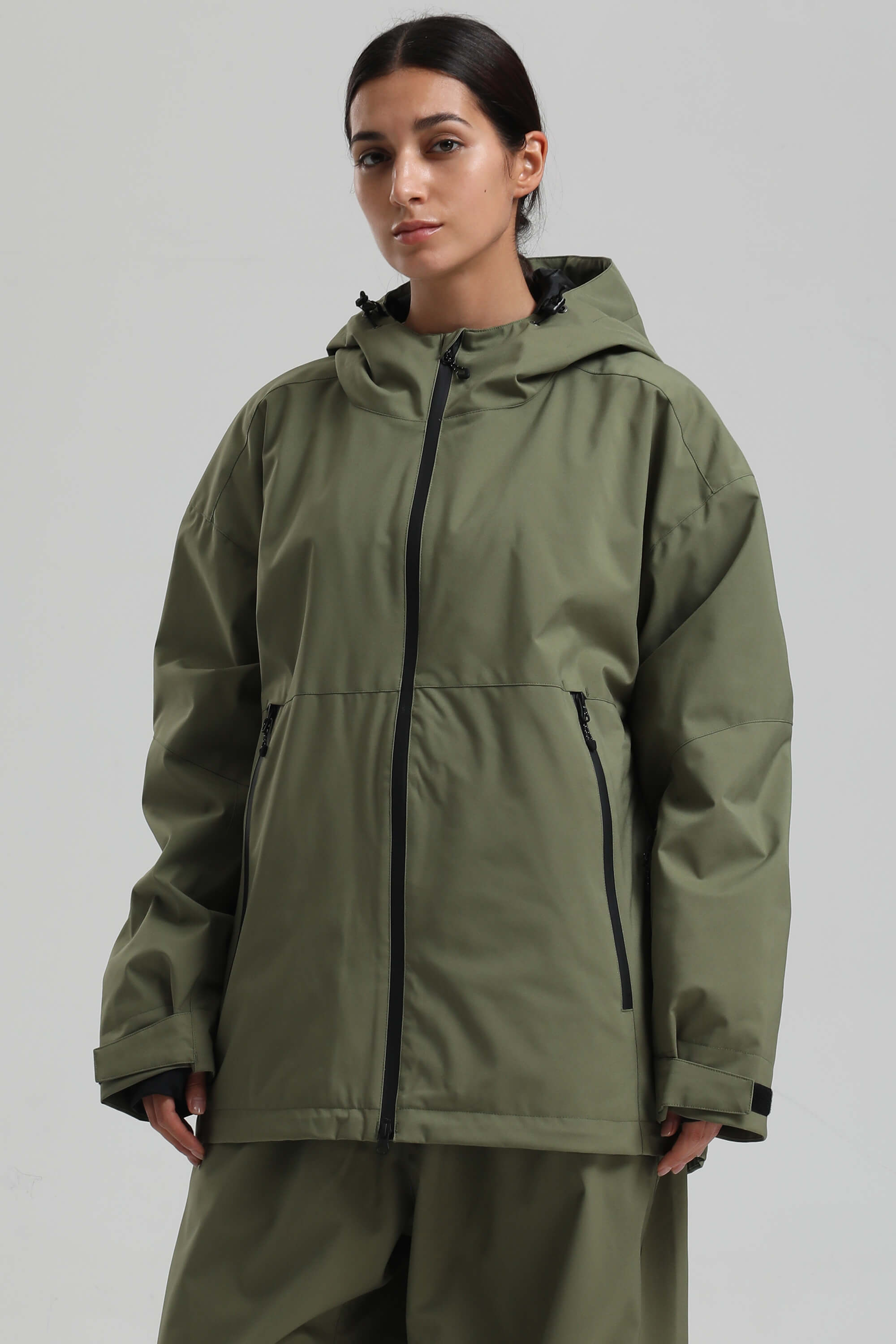 Women's Army Green Fully-Sealed Dual-Vent Ski Jacket Minimalist Insulated Snow Jacket