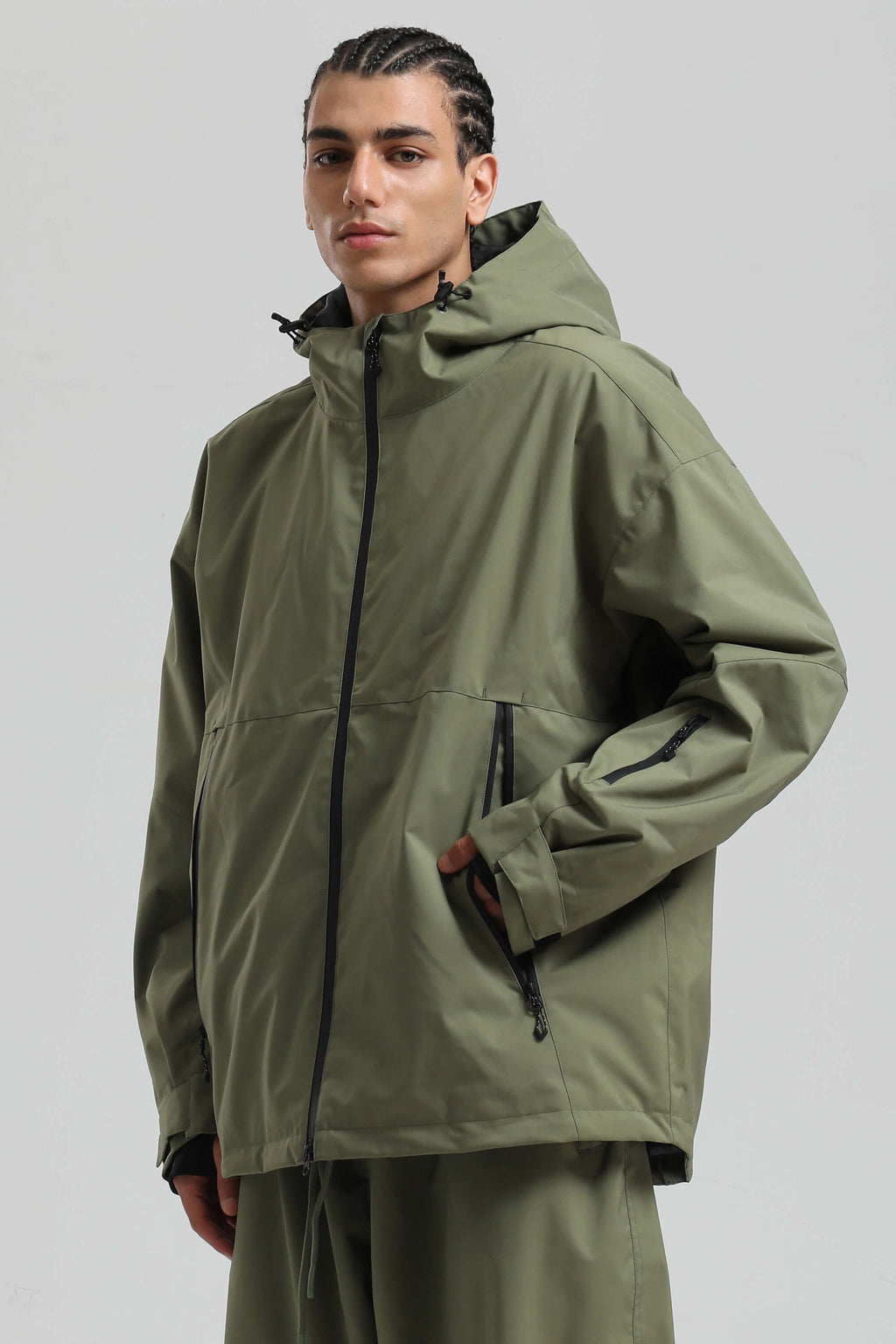 Men's Khaki Fully-Sealed Dual-Vent Ski Jacket Minimalist Insulated Snow Jacket