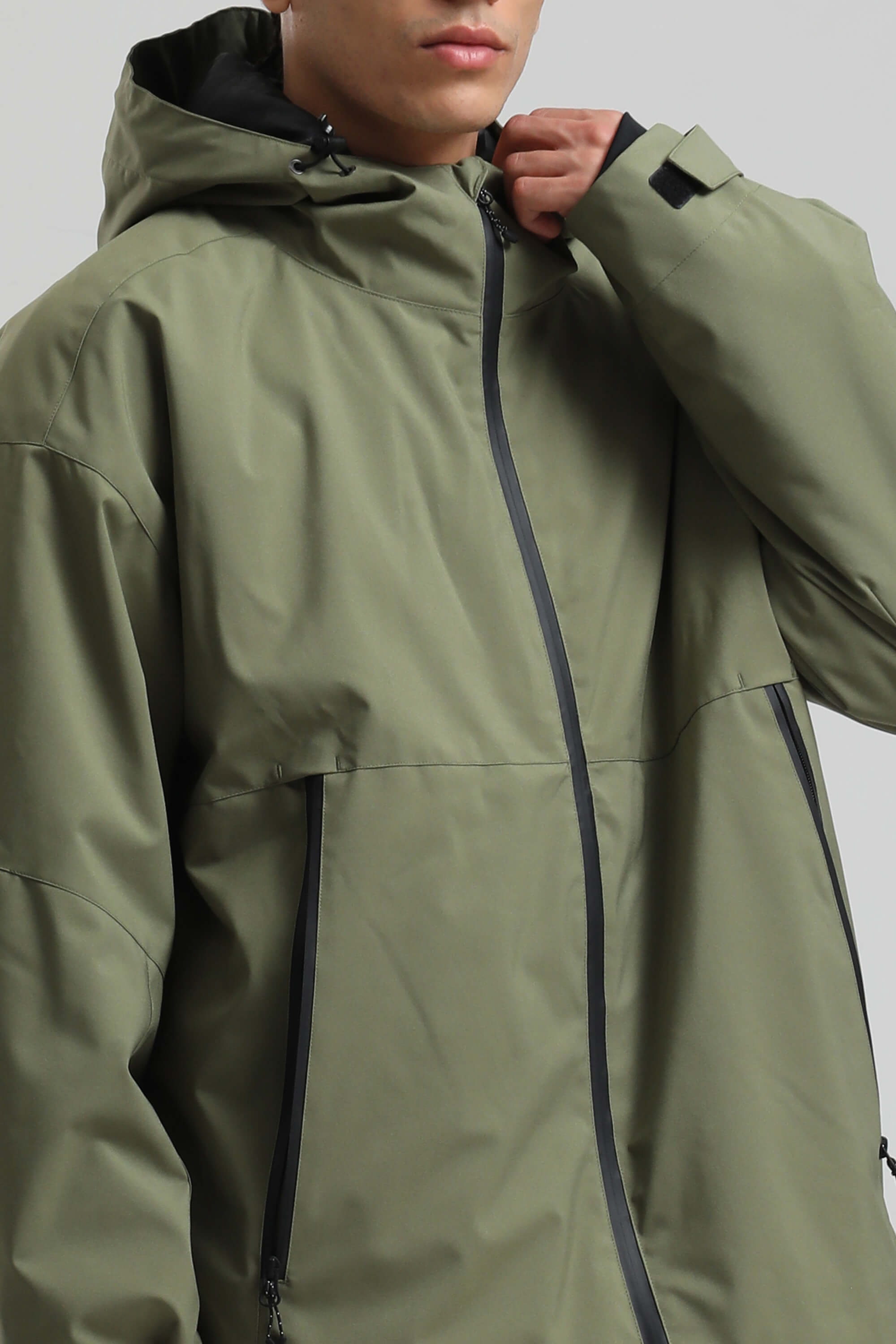 Men's Army Green Fully-Sealed Dual-Vent Ski Jacket Minimalist Insulated Snow Jacket