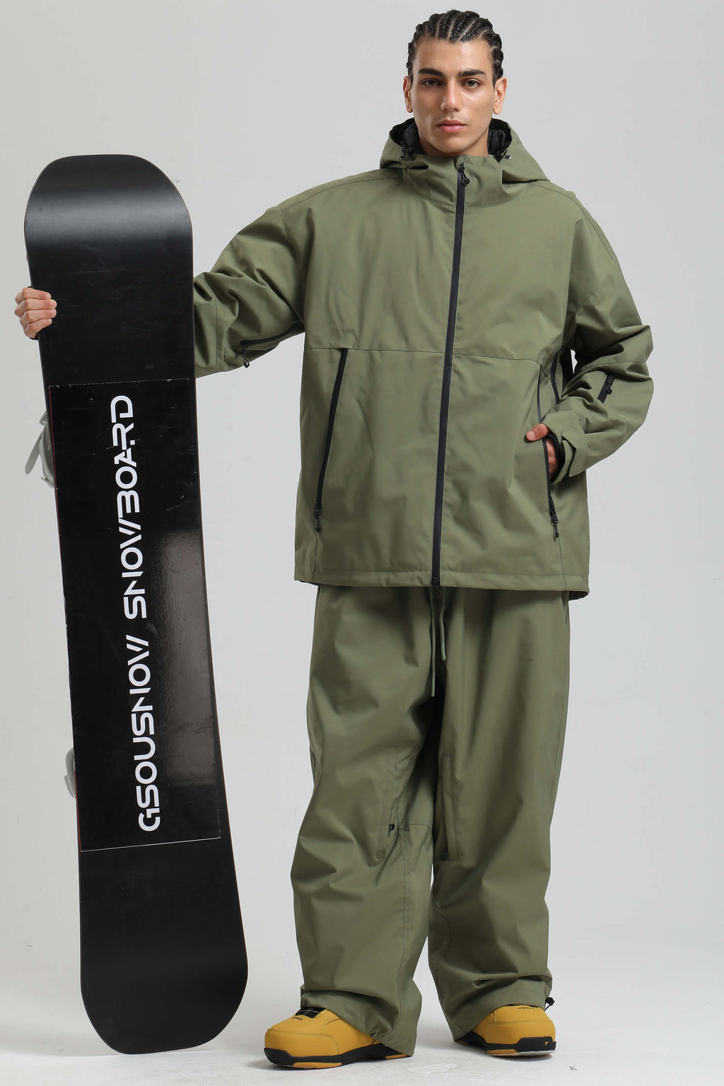 Men's Army Green Fully-Sealed Dual-Vent Ski Jacket Minimalist Insulated Snow Jacket