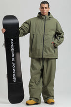 Men's Army Green Fully-Sealed Dual-Vent Ski Jacket Minimalist Insulated Snow Jacket
