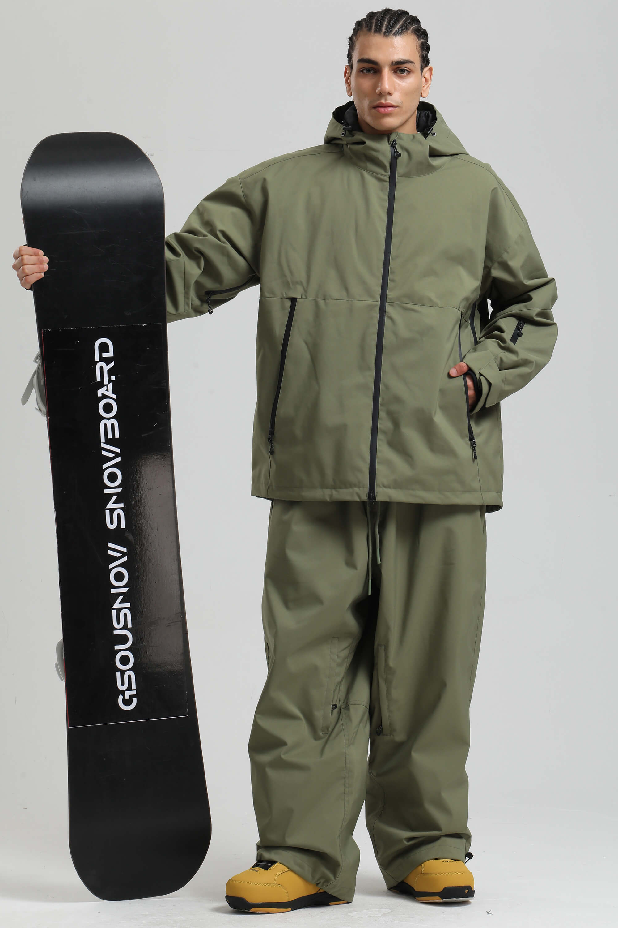 Men's Army Green Fully-Sealed Dual-Vent Ski Jacket Minimalist Insulated Snow Jacket