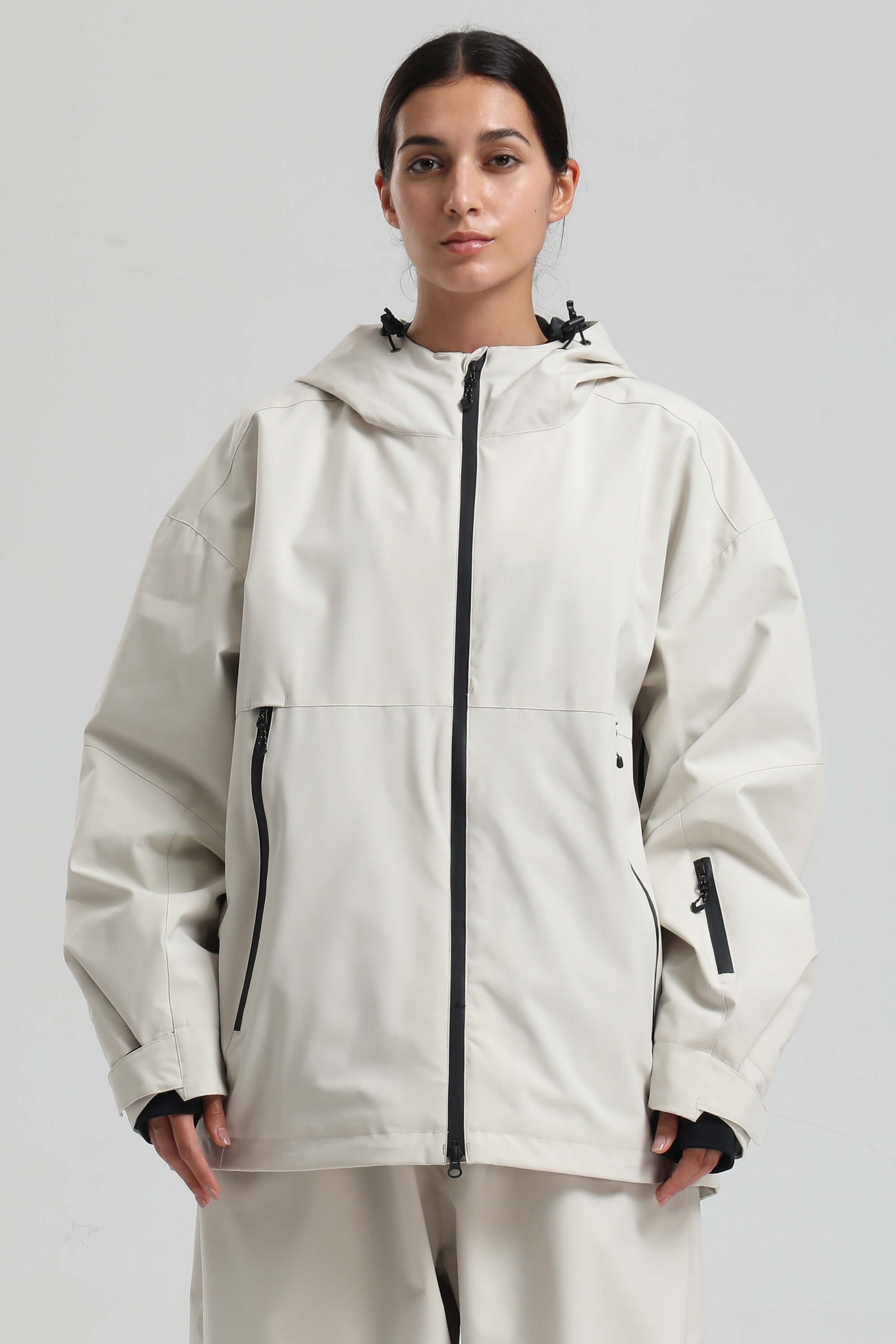 Women's Off White Fully-Sealed Dual-Vent Ski Jacket Minimalist Insulated Snow Jacket