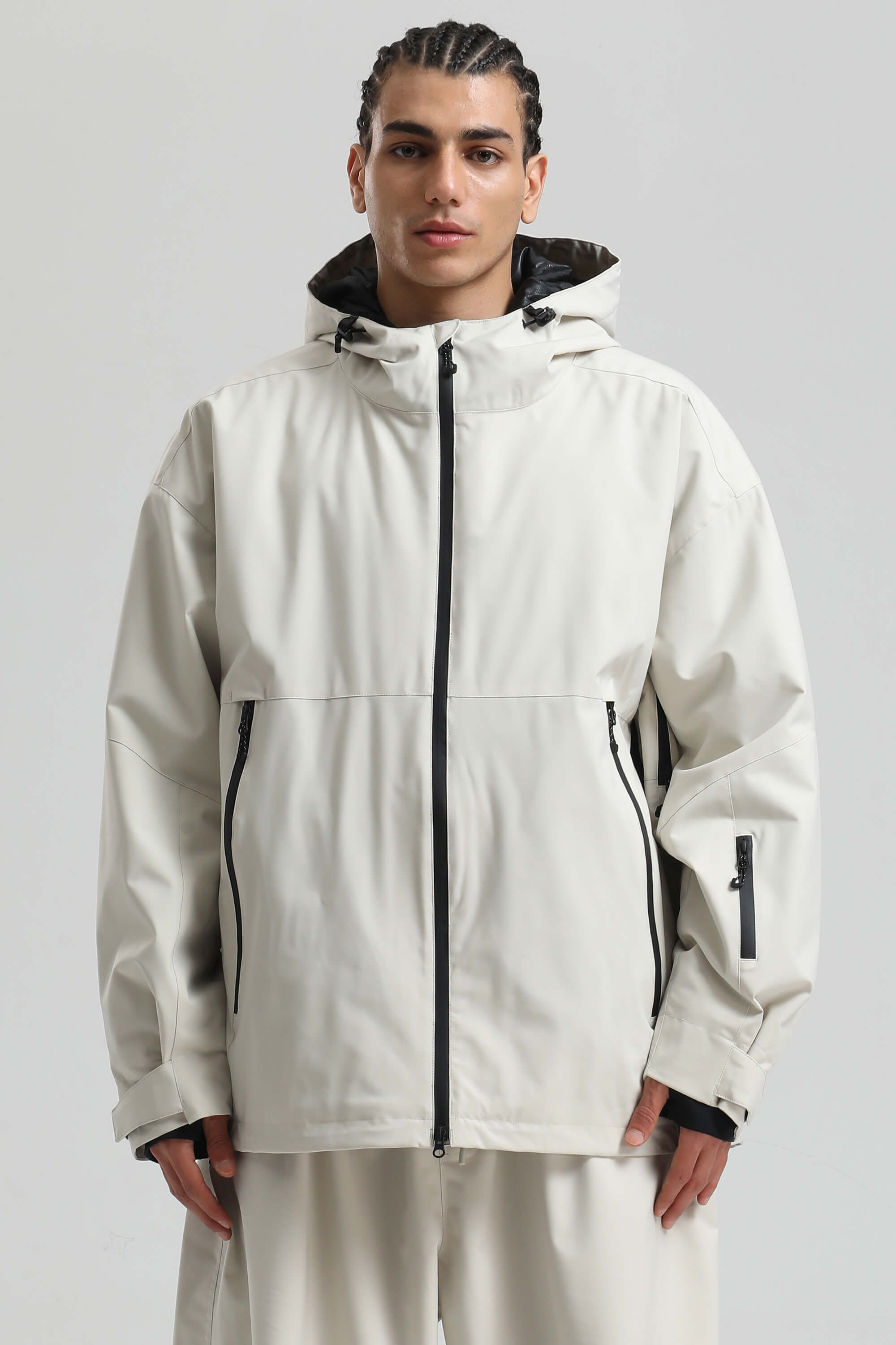 Men's Off White Fully-Sealed Dual-Vent Ski Jacket Minimalist Insulated Snow Jacket