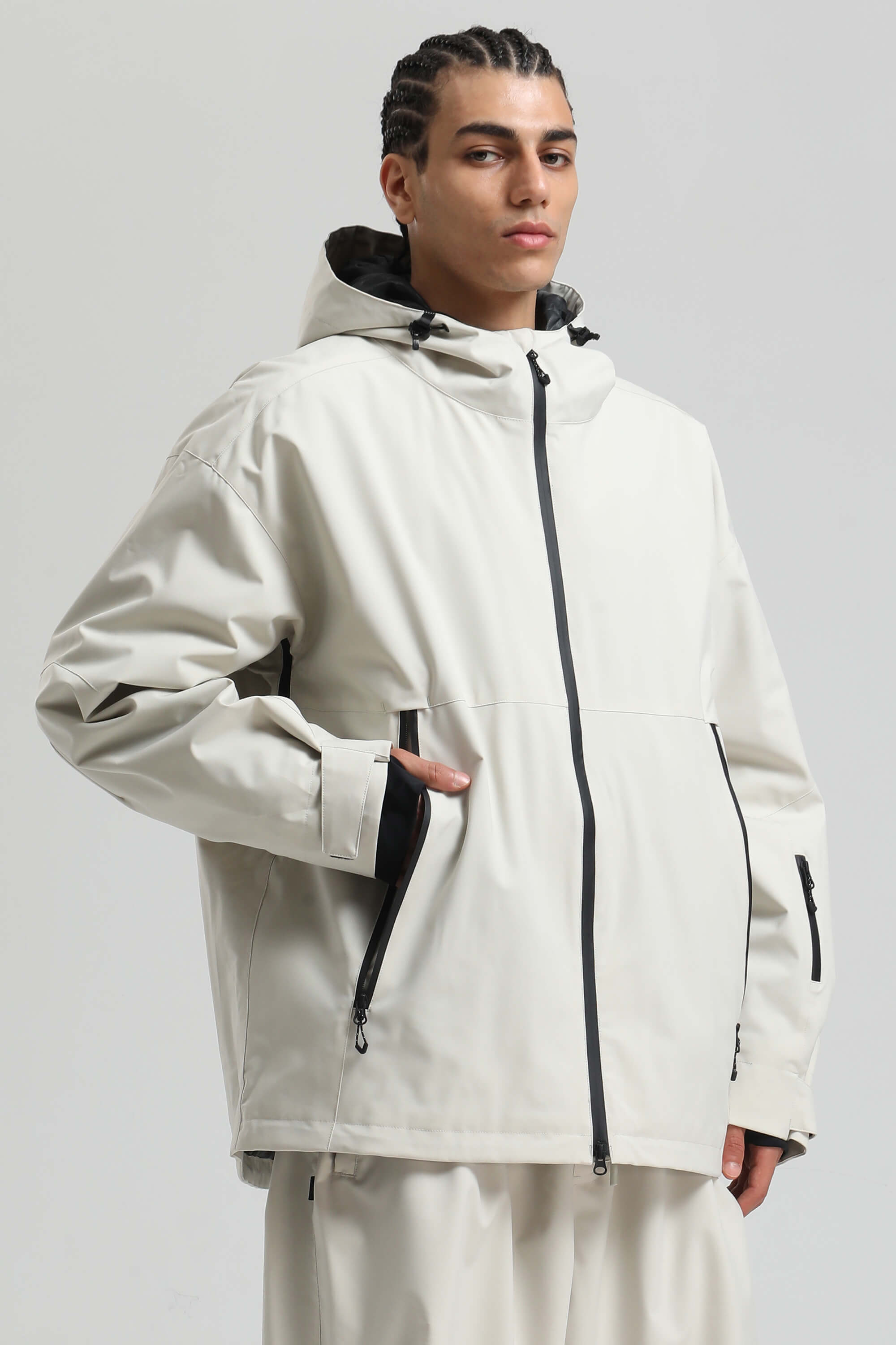 Men's Coffee Fully-Sealed Dual-Vent Ski Jacket Minimalist Insulated Snow Jacket