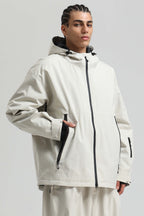 Men's Light Grey Fully-Sealed Dual-Vent Ski Jacket Minimalist Insulated Snow Jacket