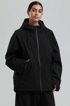 Women's Black Fully-Sealed Dual-Vent Ski Jacket Minimalist Insulated Snow Jacket