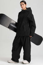 Women's Black Fully-Sealed Dual-Vent Ski Jacket Minimalist Insulated Snow Jacket