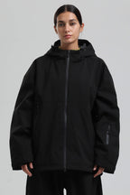 Women's Black Fully-Sealed Dual-Vent Ski Jacket Minimalist Insulated Snow Jacket