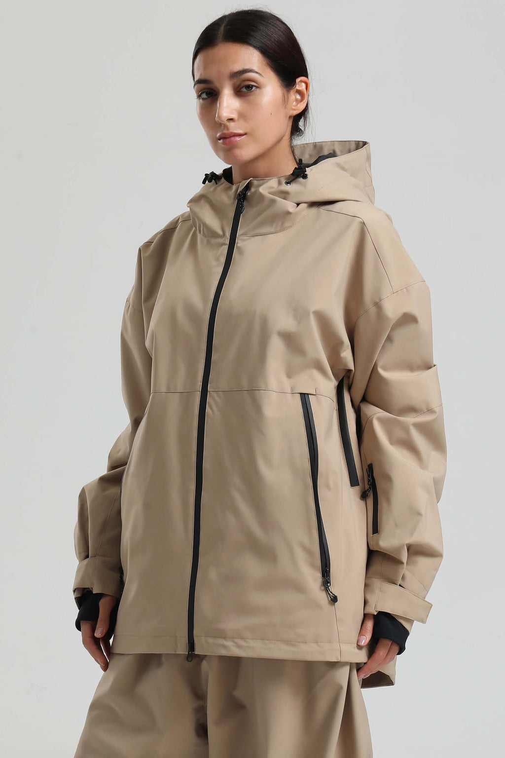 Women's Khaki Fully-Sealed Dual-Vent Ski Jacket Minimalist Insulated Snow Jacket