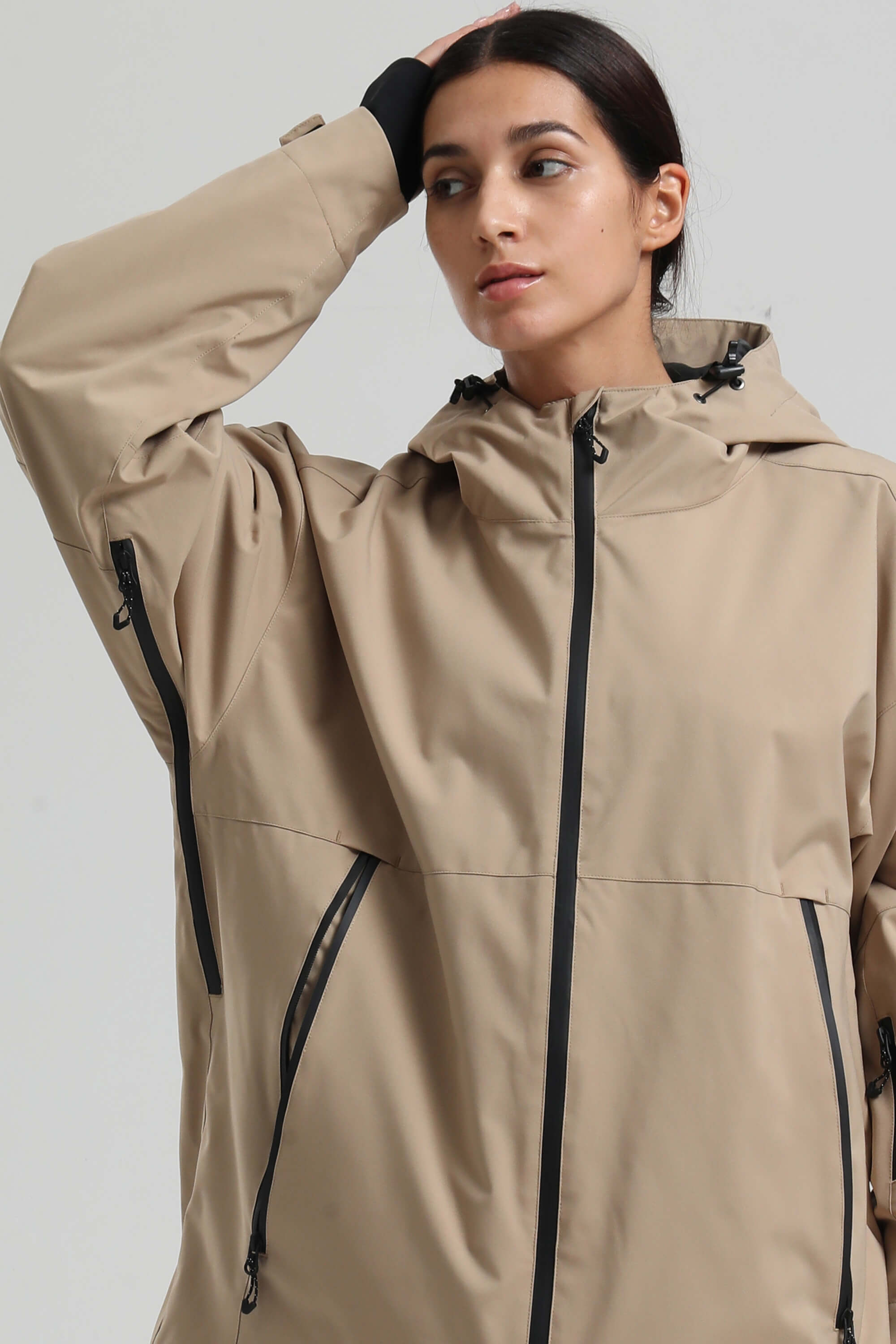 Women's Khaki Fully-Sealed Dual-Vent Ski Jacket Minimalist Insulated Snow Jacket