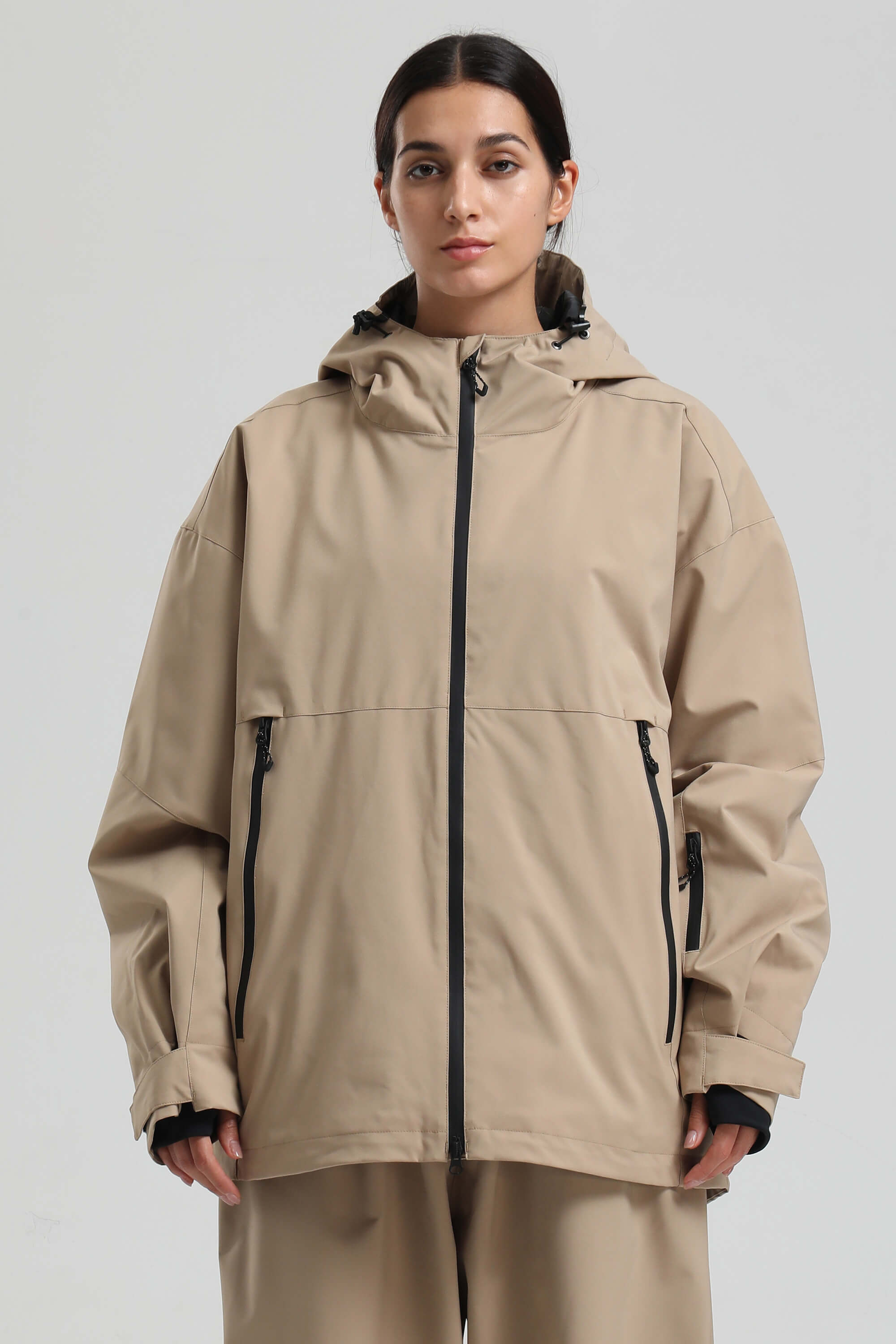 Women's Khaki Fully-Sealed Dual-Vent Ski Jacket Minimalist Insulated Snow Jacket