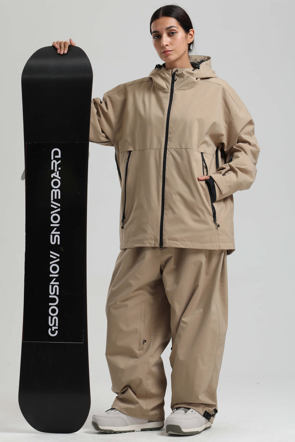 Women's Khaki Fully-Sealed Dual-Vent Ski Jacket Minimalist Insulated Snow Jacket