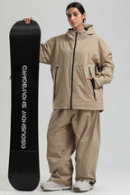 Women's Khaki Fully-Sealed Dual-Vent Ski Jacket Minimalist Insulated Snow Jacket