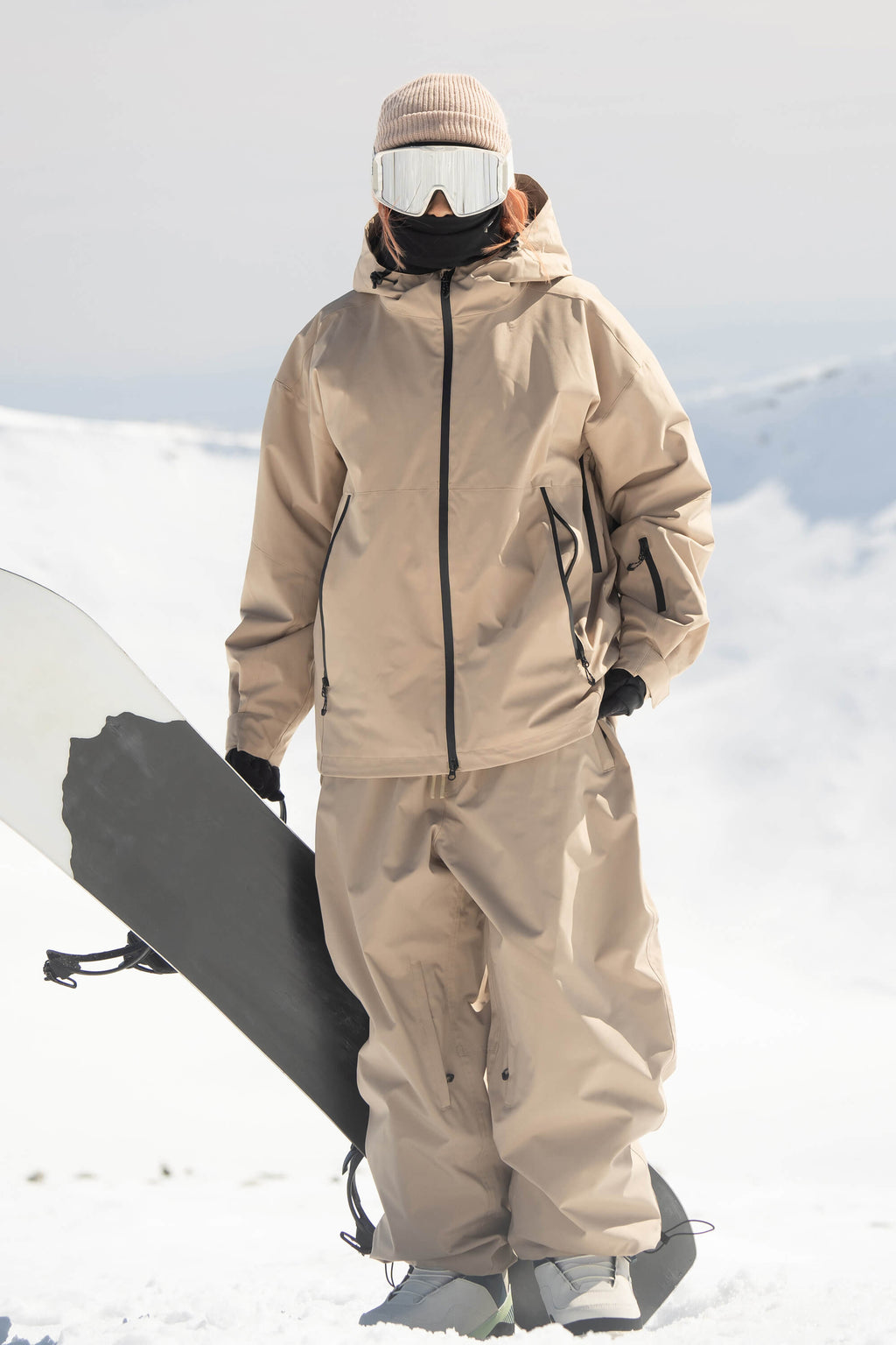 Women's Khaki Fully-Sealed Dual-Vent Ski Jacket Minimalist Insulated Snow Jacket