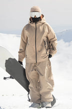 Women's Khaki Fully-Sealed Dual-Vent Ski Jacket Minimalist Insulated Snow Jacket