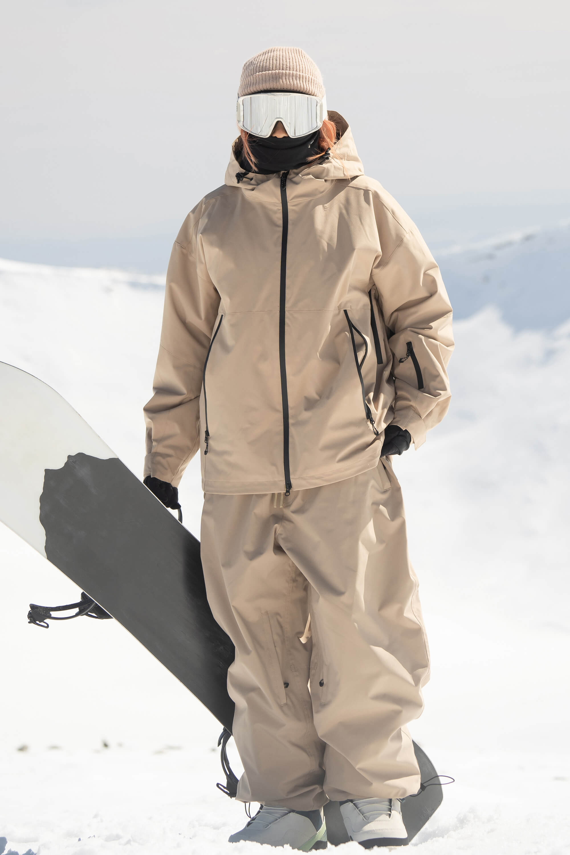 Women's Khaki Fully-Sealed Dual-Vent Ski Jacket Minimalist Insulated Snow Jacket
