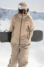 Women's Coffee Fully-Sealed Dual-Vent Ski Jacket Minimalist Insulated Snow Jacket