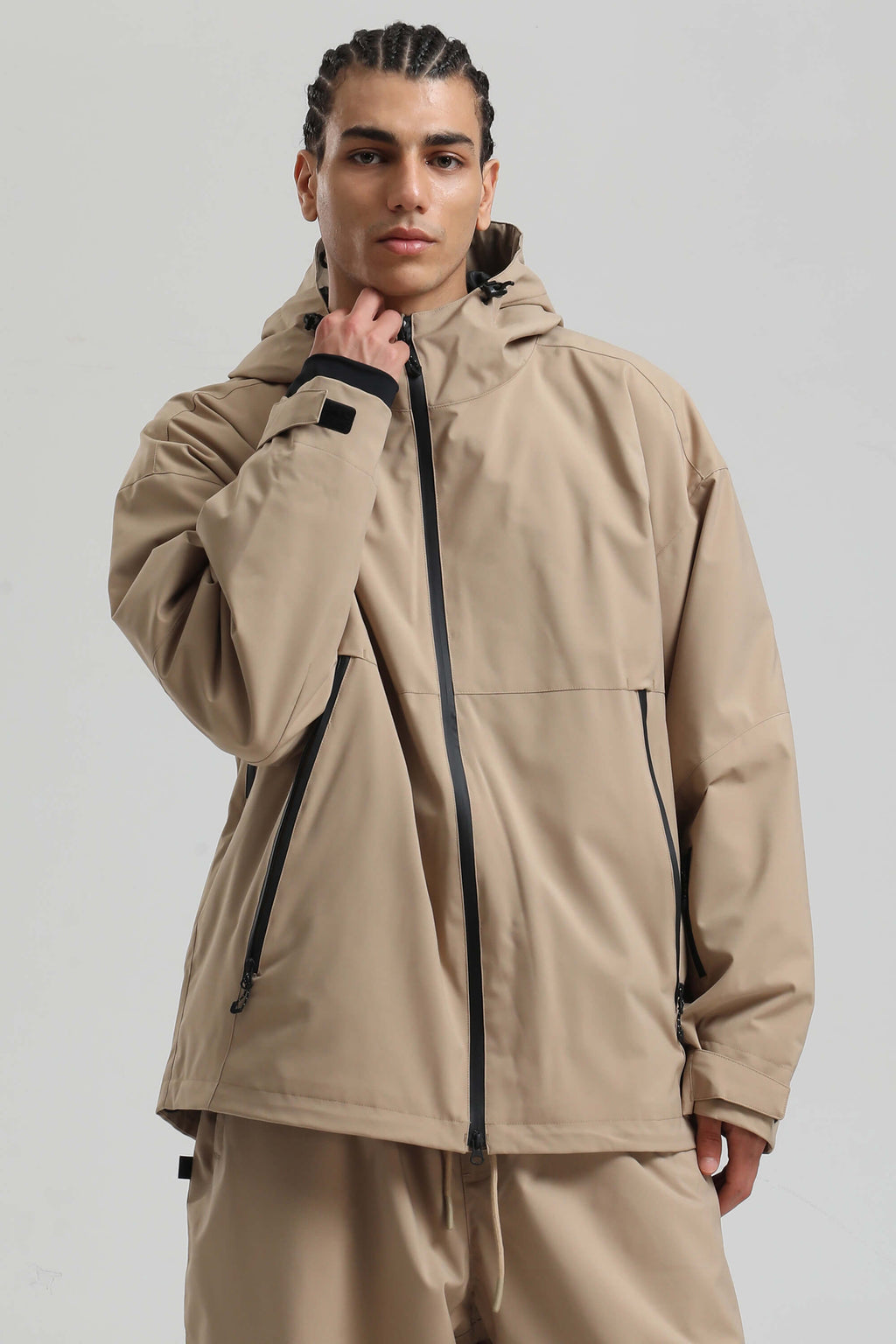 Men's Coffee Fully-Sealed Dual-Vent Ski Jacket Minimalist Insulated Snow Jacket