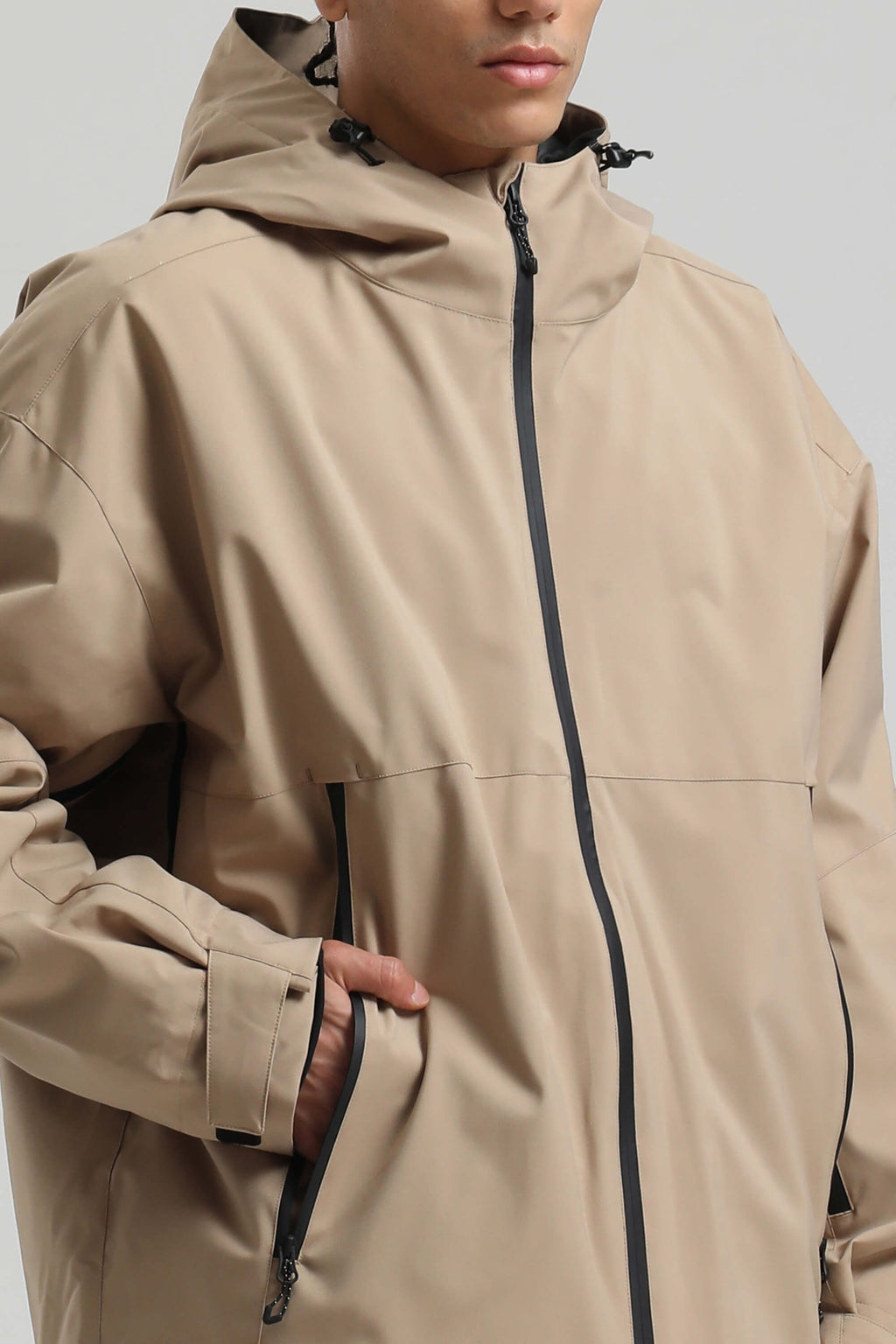 Men's Khaki Fully-Sealed Dual-Vent Ski Jacket Minimalist Insulated Snow Jacket