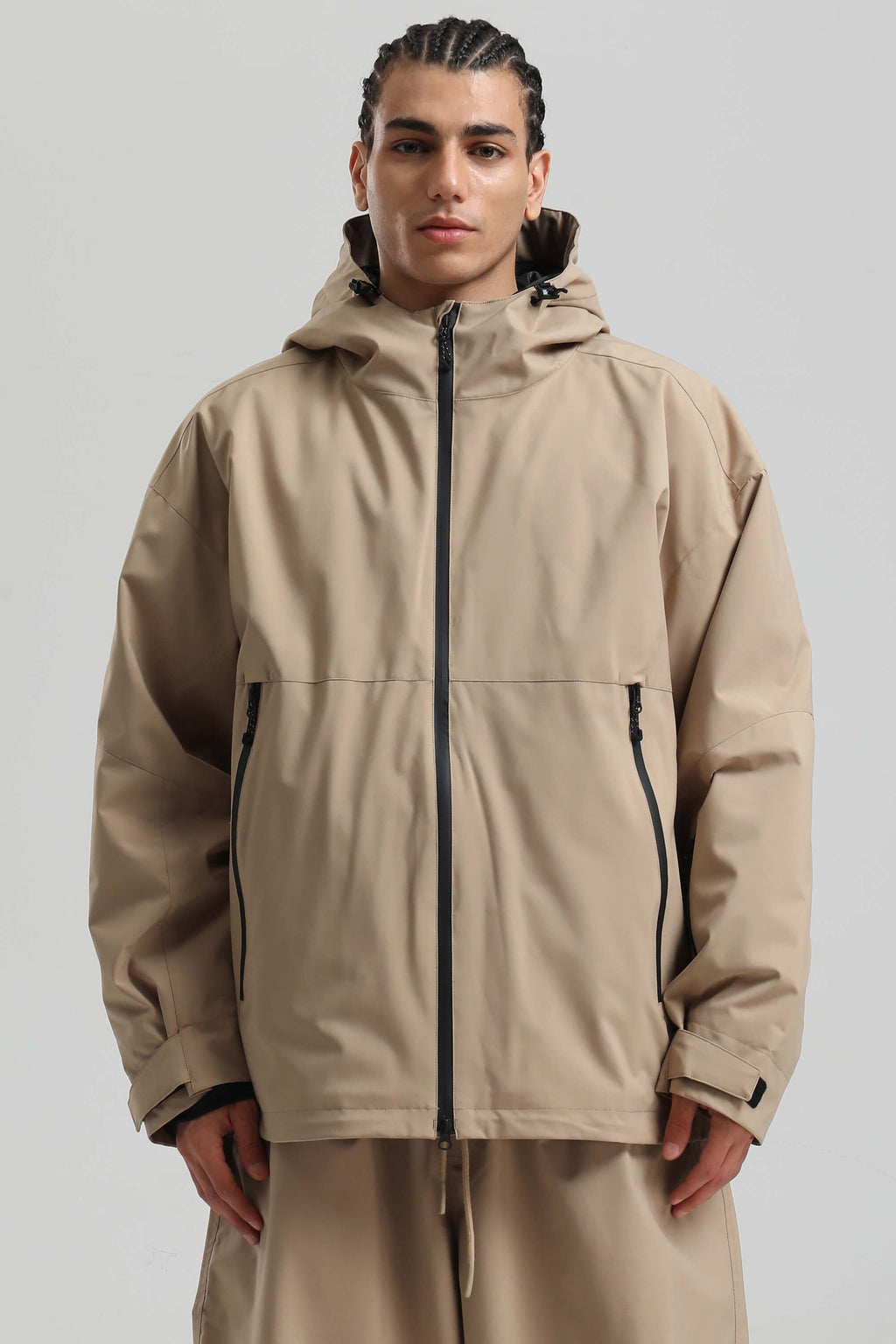 Men's Khaki Fully-Sealed Dual-Vent Ski Jacket Minimalist Insulated Snow Jacket