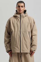 Men's Khaki Fully-Sealed Dual-Vent Ski Jacket Minimalist Insulated Snow Jacket