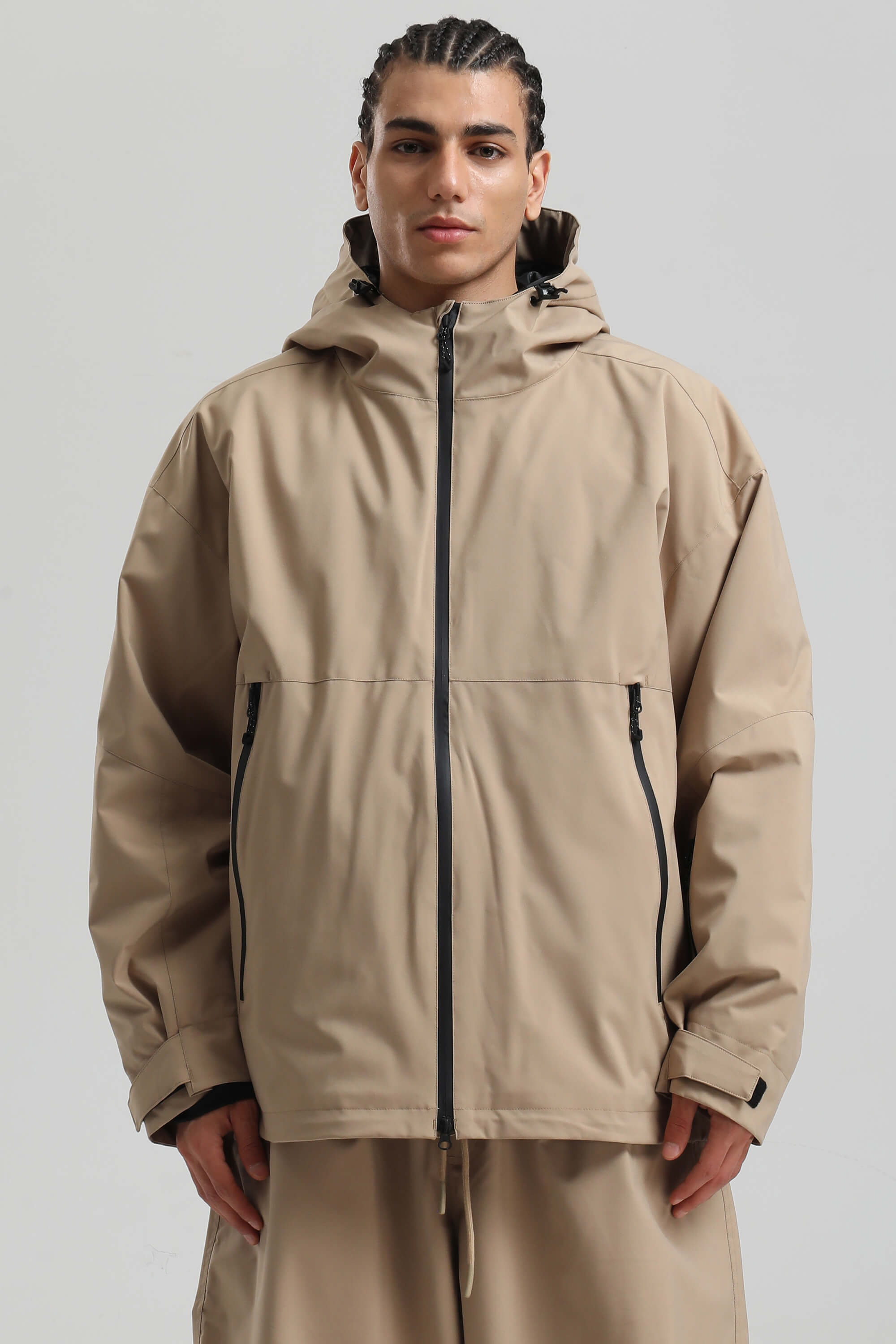Men's Khaki Fully-Sealed Dual-Vent Ski Jacket Minimalist Insulated Snow Jacket
