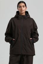 Women's Coffee Fully-Sealed Dual-Vent Ski Jacket Minimalist Insulated Snow Jacket