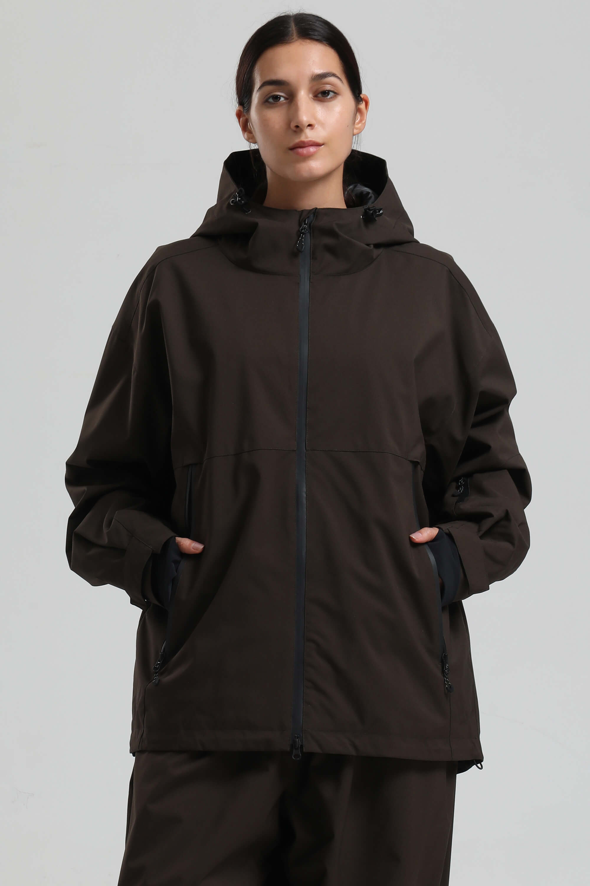 Women's Coffee Fully-Sealed Dual-Vent Ski Jacket Minimalist Insulated Snow Jacket
