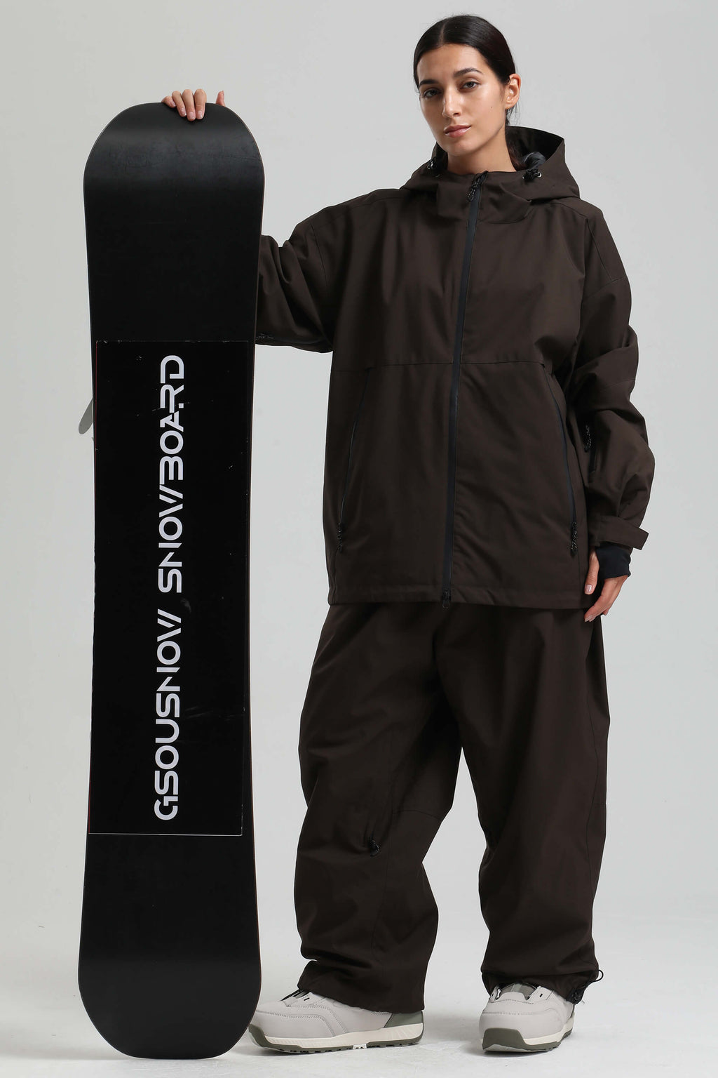 Women's Coffee Fully-Sealed Dual-Vent Ski Jacket Minimalist Insulated Snow Jacket