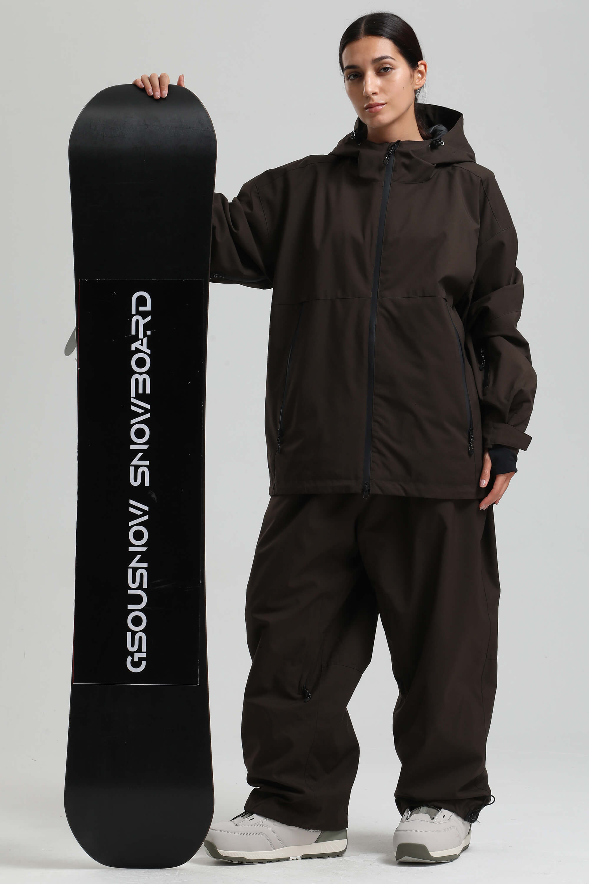 Women's Coffee Fully-Sealed Dual-Vent Ski Jacket Minimalist Insulated Snow Jacket