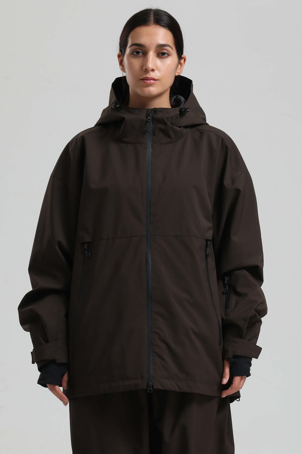 Women's Coffee Fully-Sealed Dual-Vent Ski Jacket Minimalist Insulated Snow Jacket