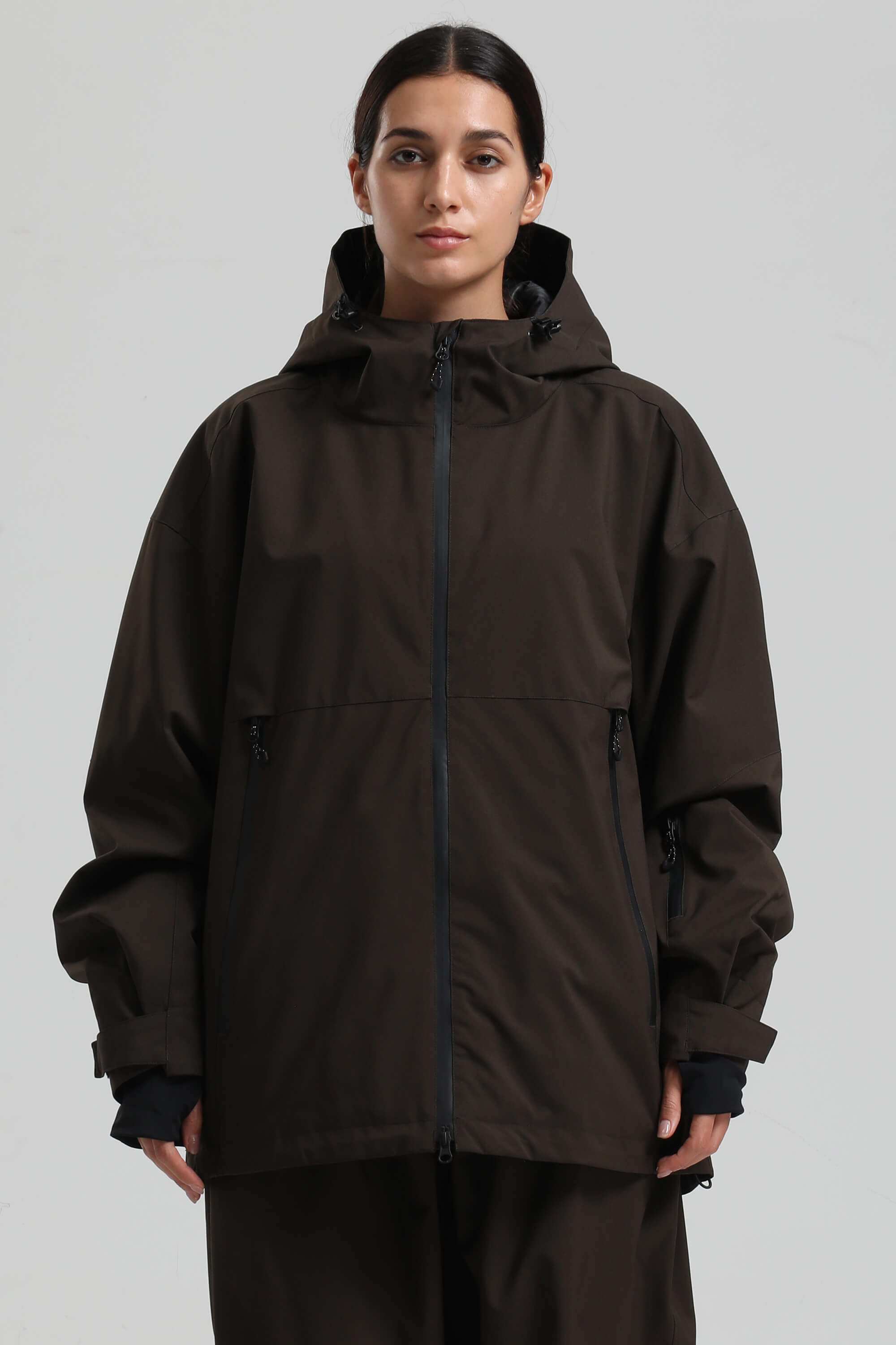 Women's Coffee Fully-Sealed Dual-Vent Ski Jacket Minimalist Insulated Snow Jacket