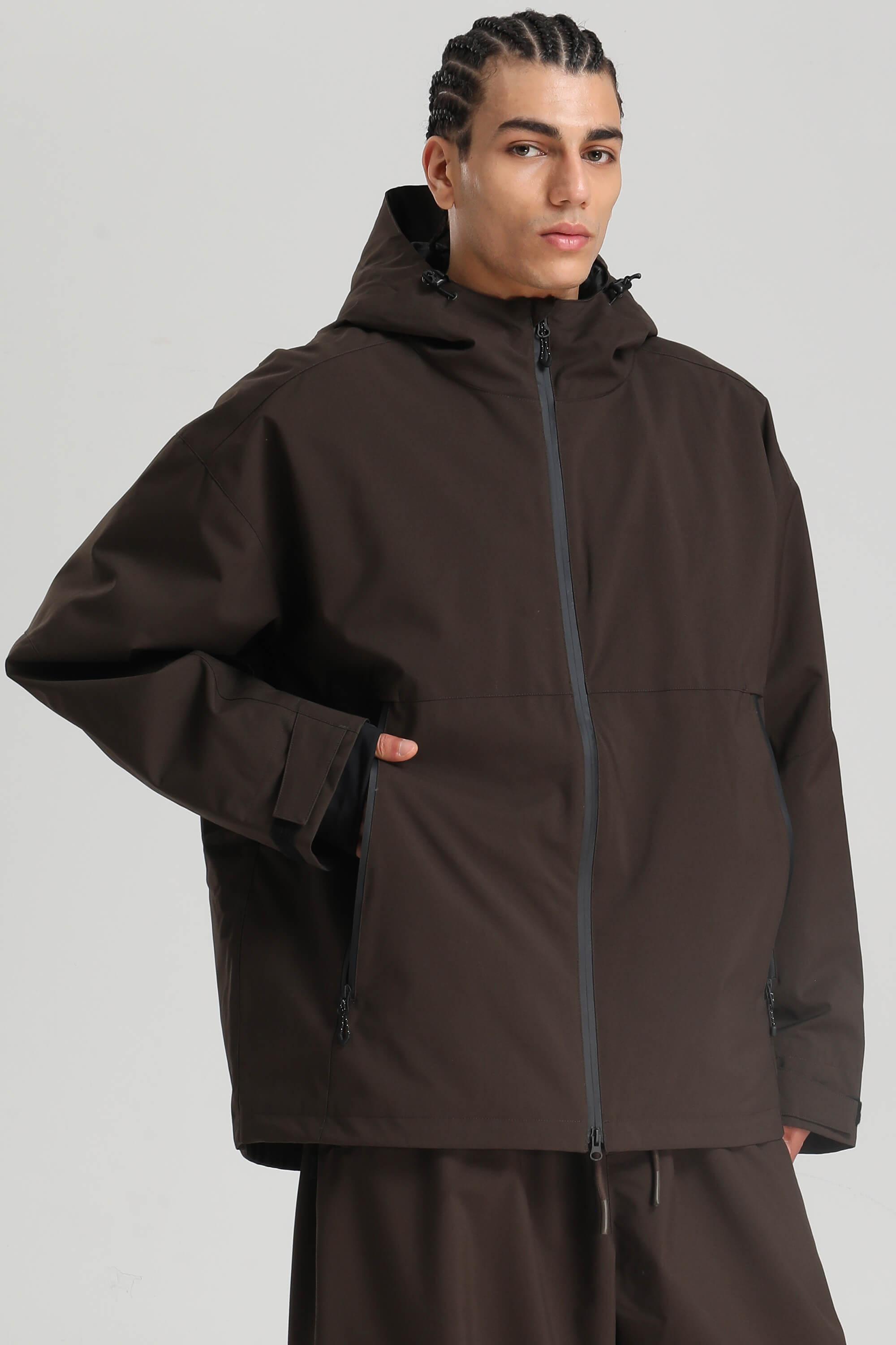 Men's Coffee Fully-Sealed Dual-Vent Ski Jacket Minimalist Insulated Snow Jacket