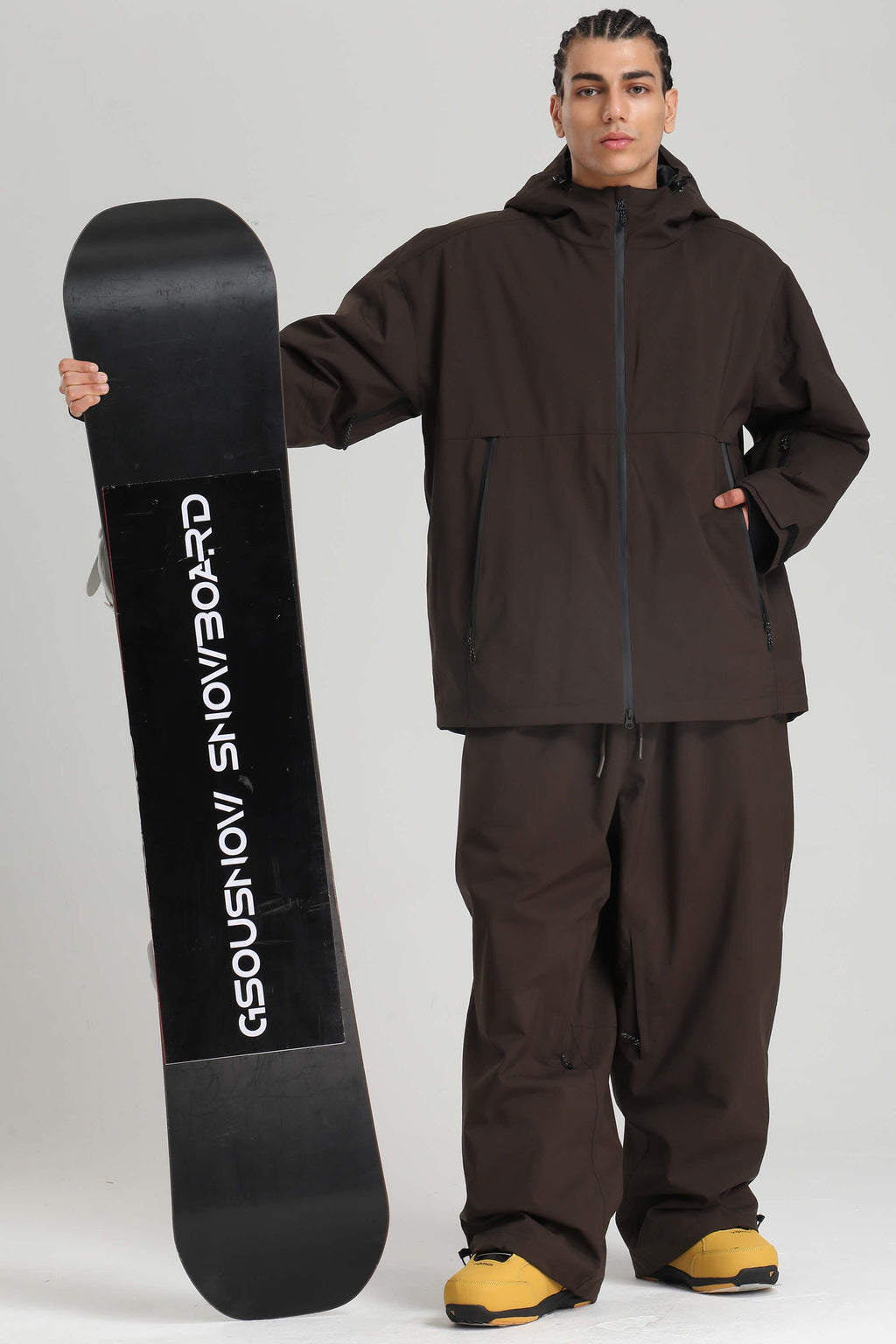 Men's Coffee Fully-Sealed Dual-Vent Ski Jacket Minimalist Insulated Snow Jacket
