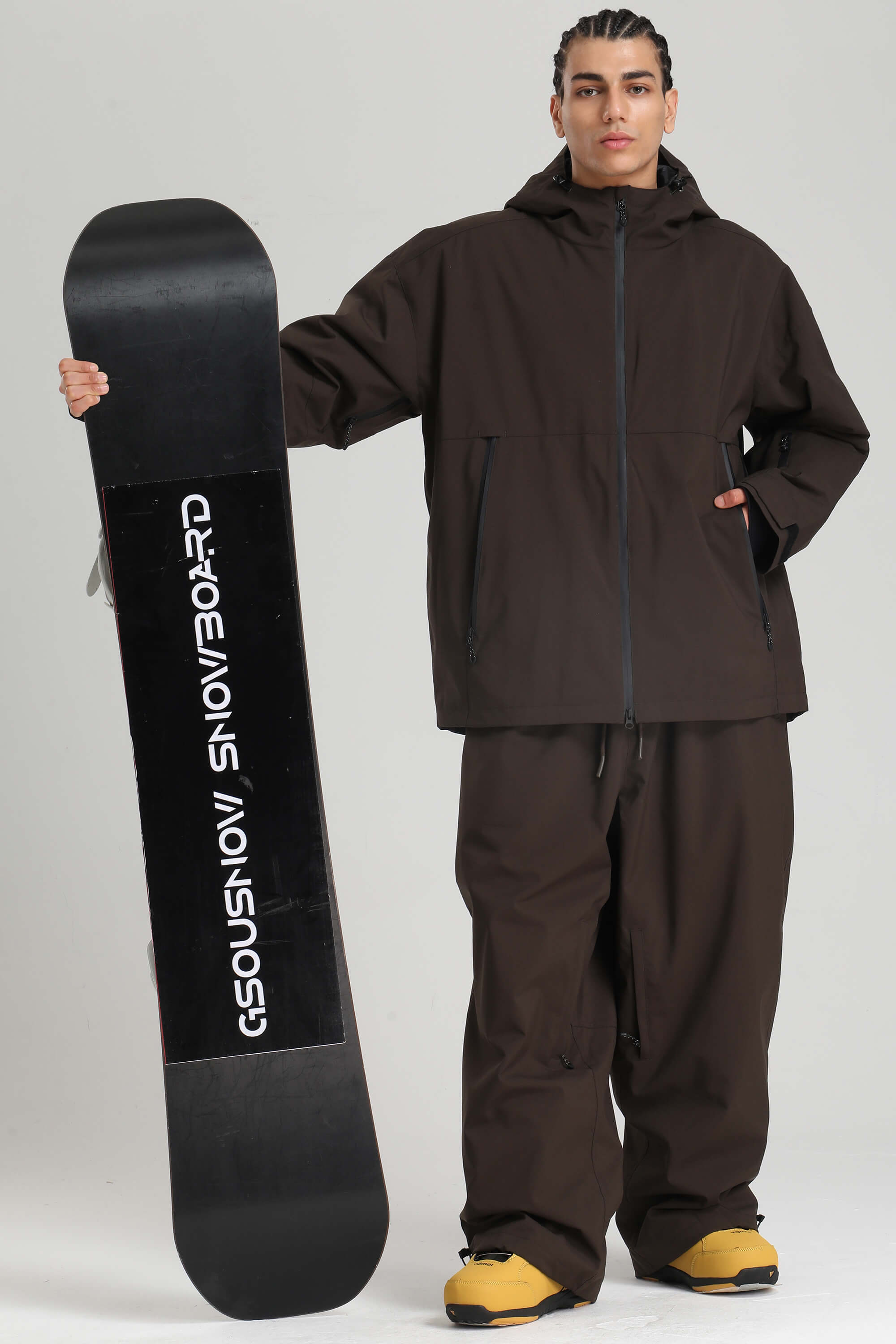 Men's Coffee Fully-Sealed Dual-Vent Ski Jacket Minimalist Insulated Snow Jacket