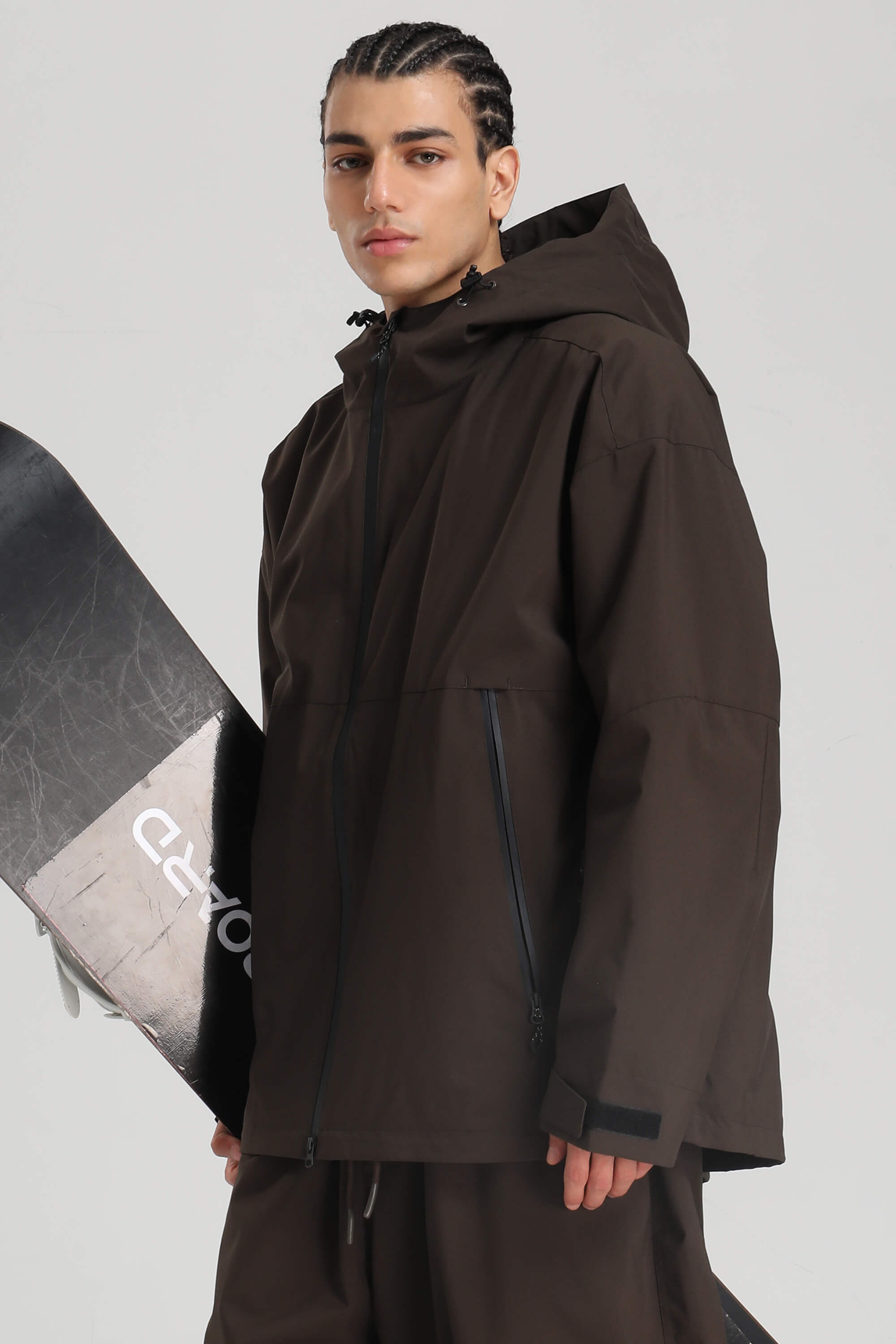 Men's Coffee Fully-Sealed Dual-Vent Ski Jacket Minimalist Insulated Snow Jacket