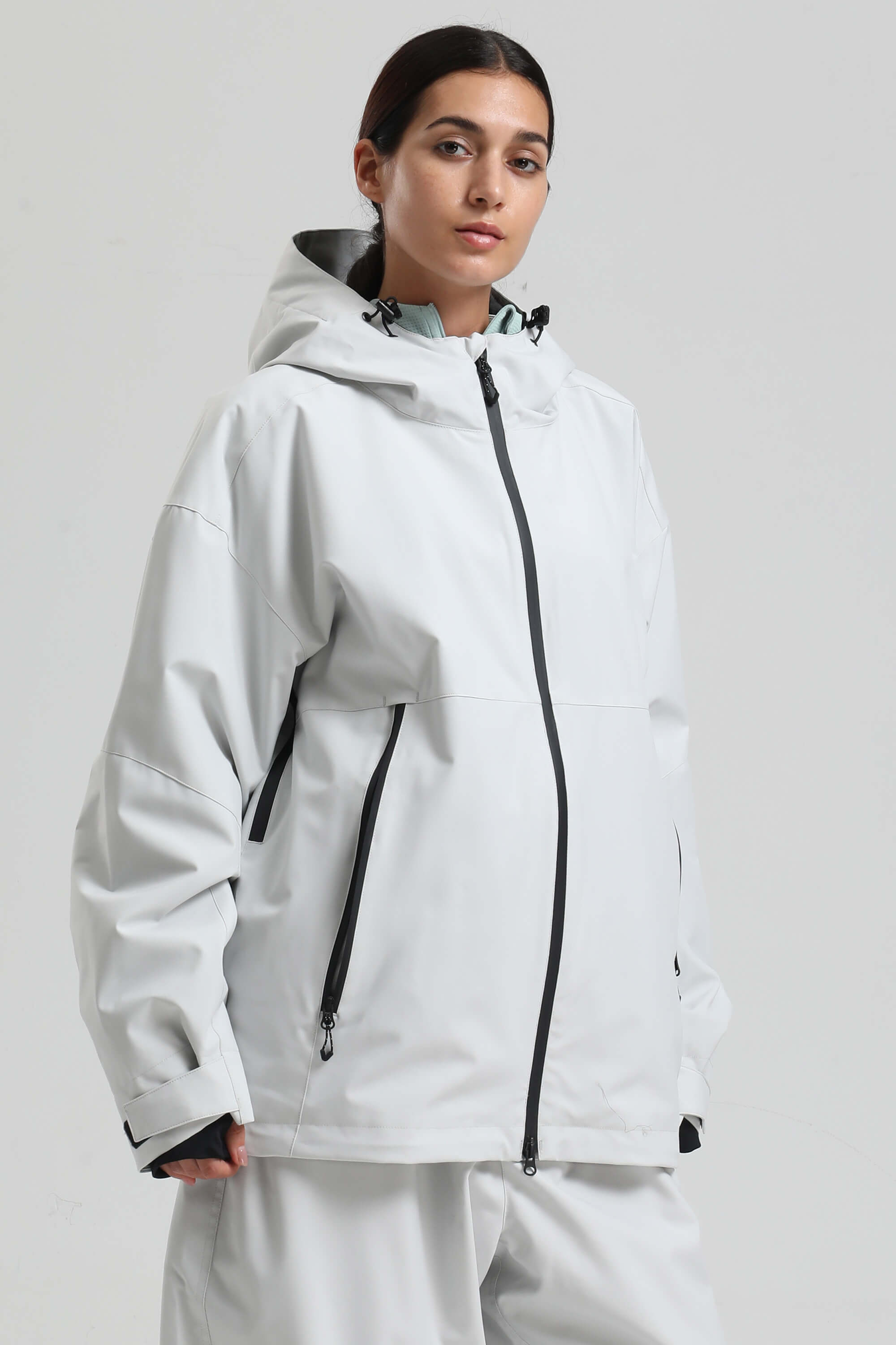 Women's Khaki Fully-Sealed Dual-Vent Ski Jacket Minimalist Insulated Snow Jacket