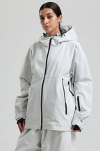 Women's Light Grey Fully-Sealed Dual-Vent Ski Jacket Minimalist Insulated Snow Jacket