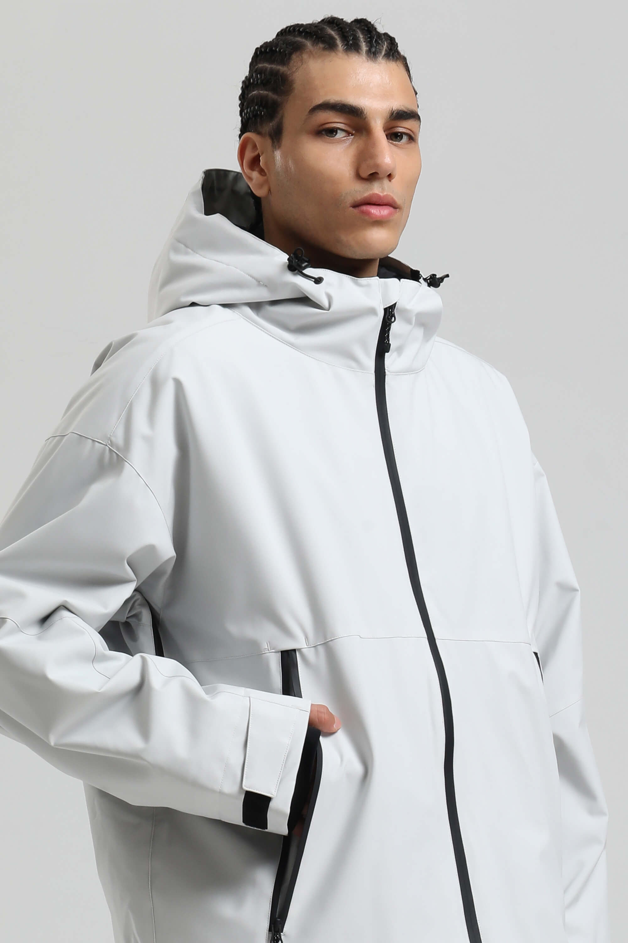 Men's Light Grey Fully-Sealed Dual-Vent Ski Jacket Minimalist Insulated Snow Jacket Secondary image