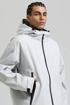 Men's Light Grey Fully-Sealed Dual-Vent Ski Jacket Minimalist Insulated Snow Jacket