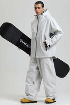Men's Light Grey Fully-Sealed Dual-Vent Ski Jacket Minimalist Insulated Snow Jacket