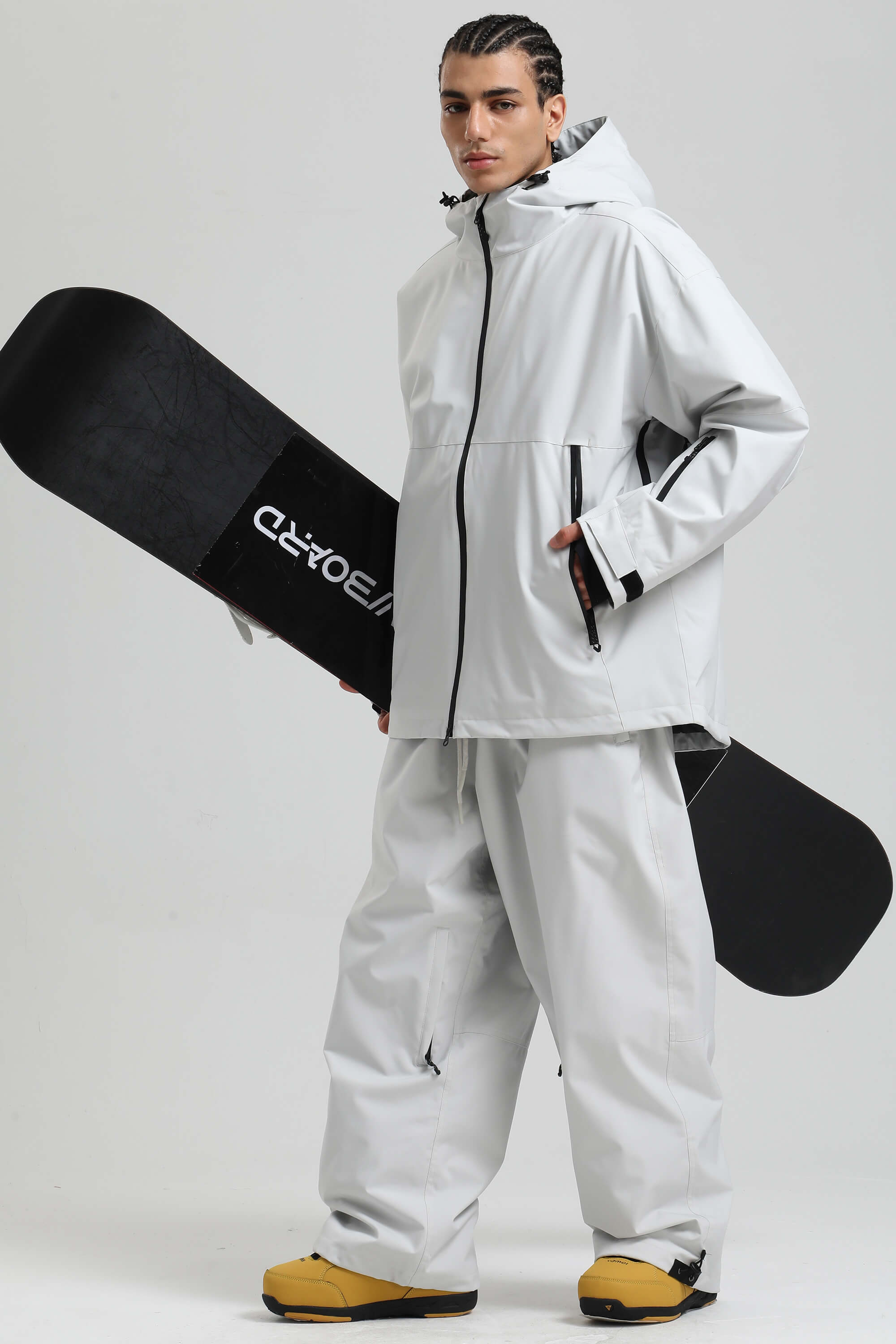Men's Light Grey Fully-Sealed Dual-Vent Ski Jacket Minimalist Insulated Snow Jacket