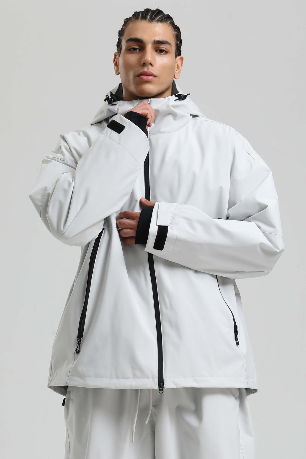 Men's Light Grey Fully-Sealed Dual-Vent Ski Jacket Minimalist Insulated Snow Jacket