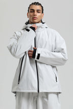 Men's Light Grey Fully-Sealed Dual-Vent Ski Jacket Minimalist Insulated Snow Jacket