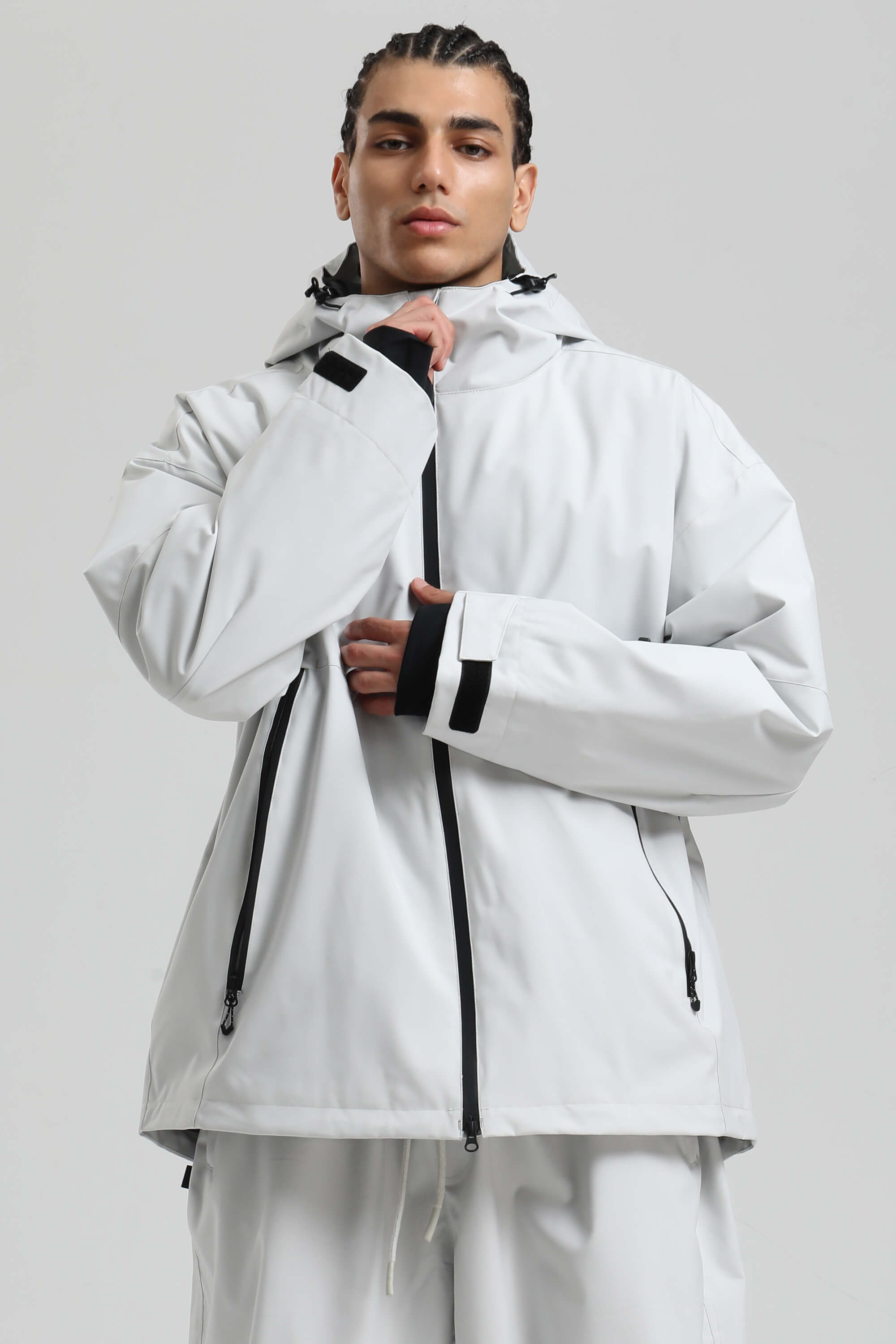 Men's Light Grey Fully-Sealed Dual-Vent Ski Jacket Minimalist Insulated Snow Jacket